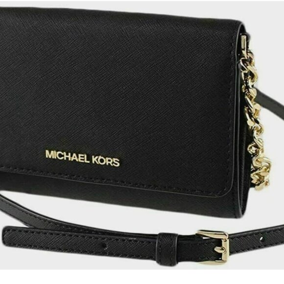 New Michael Kors Jet Set Travel Medium Phone Crossbody Saffiano Leather Black - Picture 5 of 6